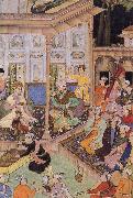 unknow artist Babur,prince of Kabul,visits his cousin prince Badi uz Zaman of Herat in 1506 painting